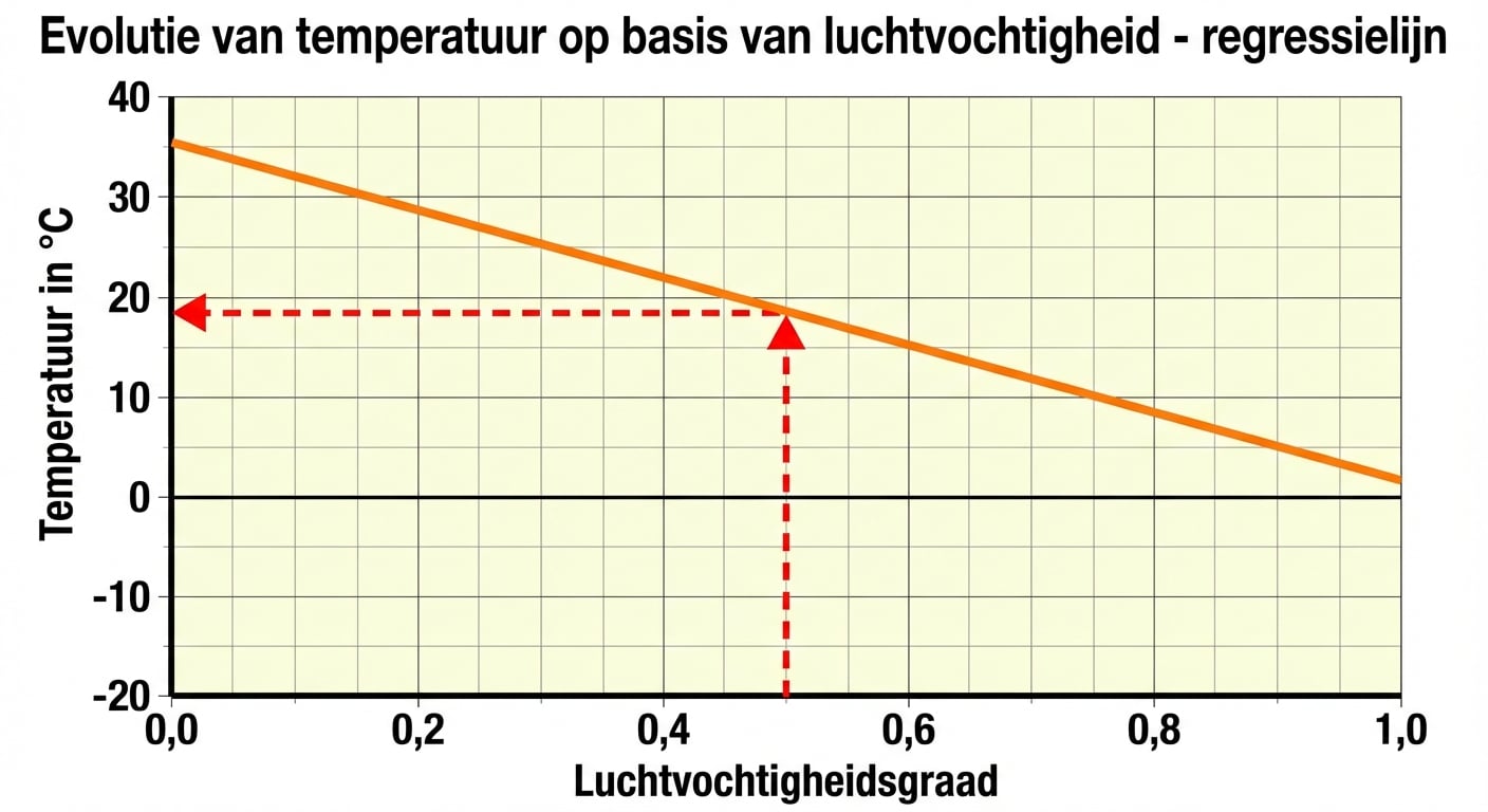 lijn gebruiken om temperatuur te vinden op basis van vochtigheid horizontale pijl
