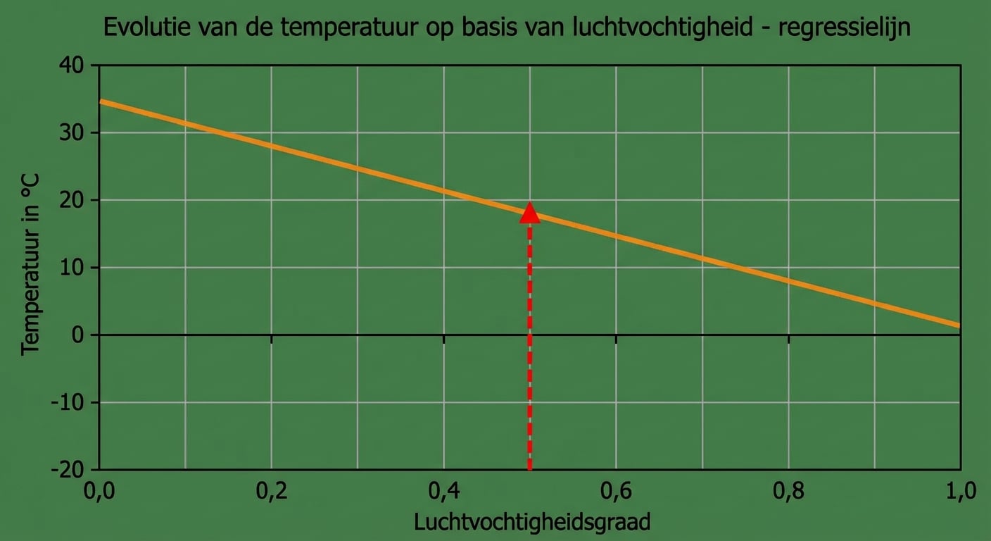 lijn gebruiken om temperatuur te vinden op basis van vochtigheid verticale pijl