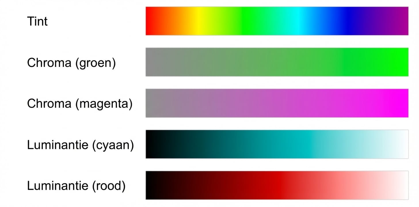 Hue-, chroma- en luminantiekleurstalen