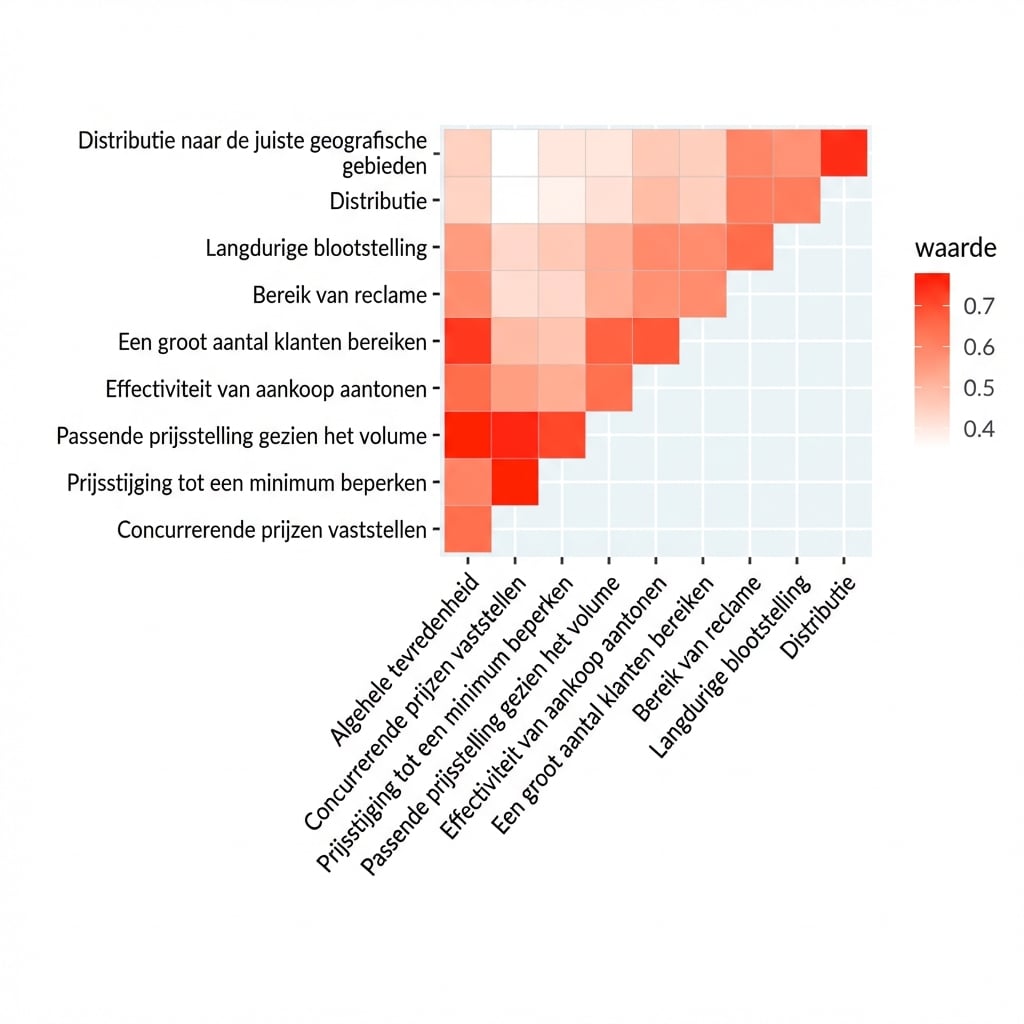 Correlatie-heatmap van een klanttevredenheidsenquête voor een Yellow Pages-advertentieproduct