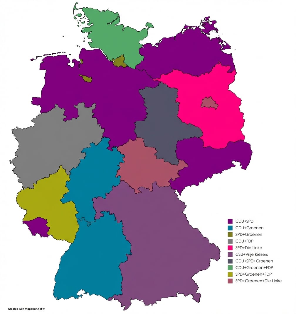 Kaart met zetels in de Duitse Bondsraad zonder chartjunk