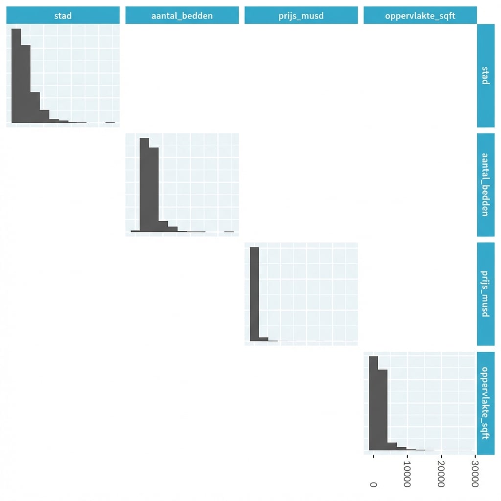 Pairplot van huizenprijzen in LA met alleen verdeling van continue variabelen