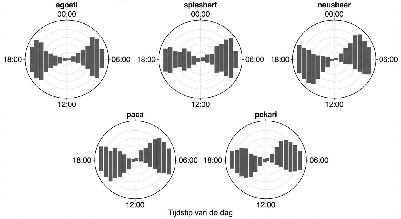 Roosdiagram van dieractiviteit uit de Panama cameraval-dataset