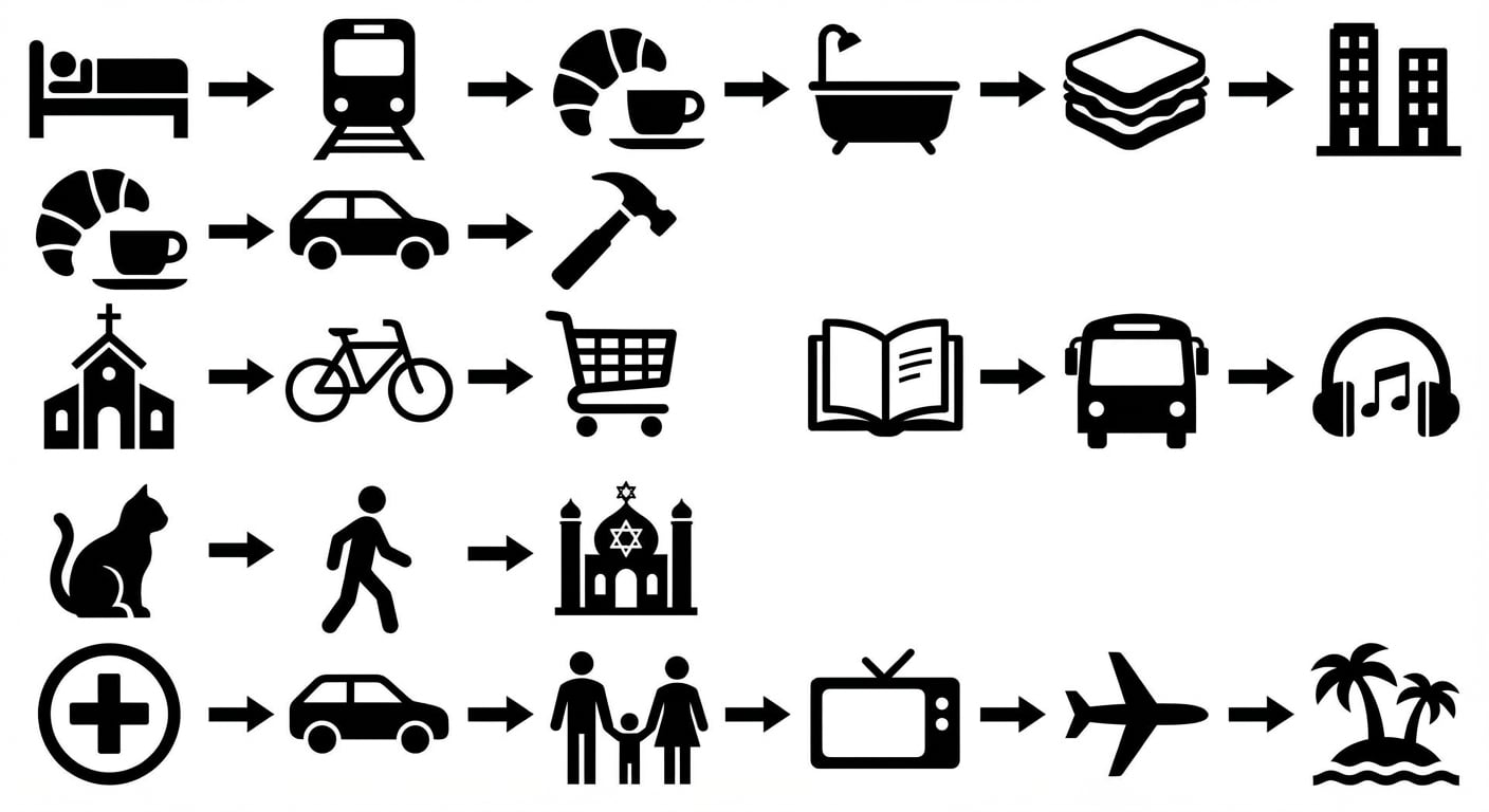 een verzameling iconen die veel activiteiten voorstellen