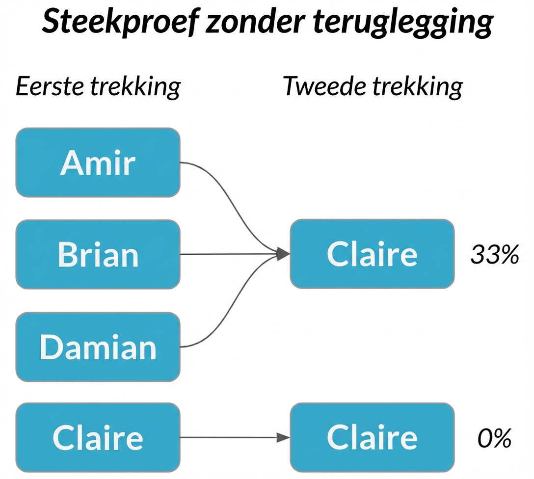 Amir, Brian en Damian in de eerste kolom wijzen naar Claire in de tweede kolom met kans 33%.png