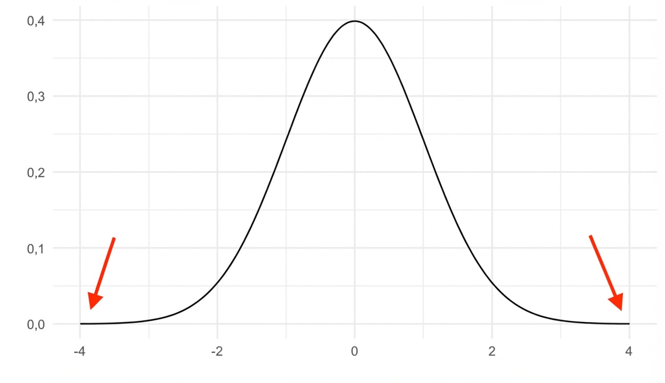 Normale verdeling met pijlen naar de staarten aan beide zijden