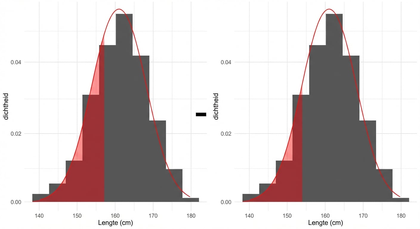 Gebied kleiner dan 157 minus gebied kleiner dan 154