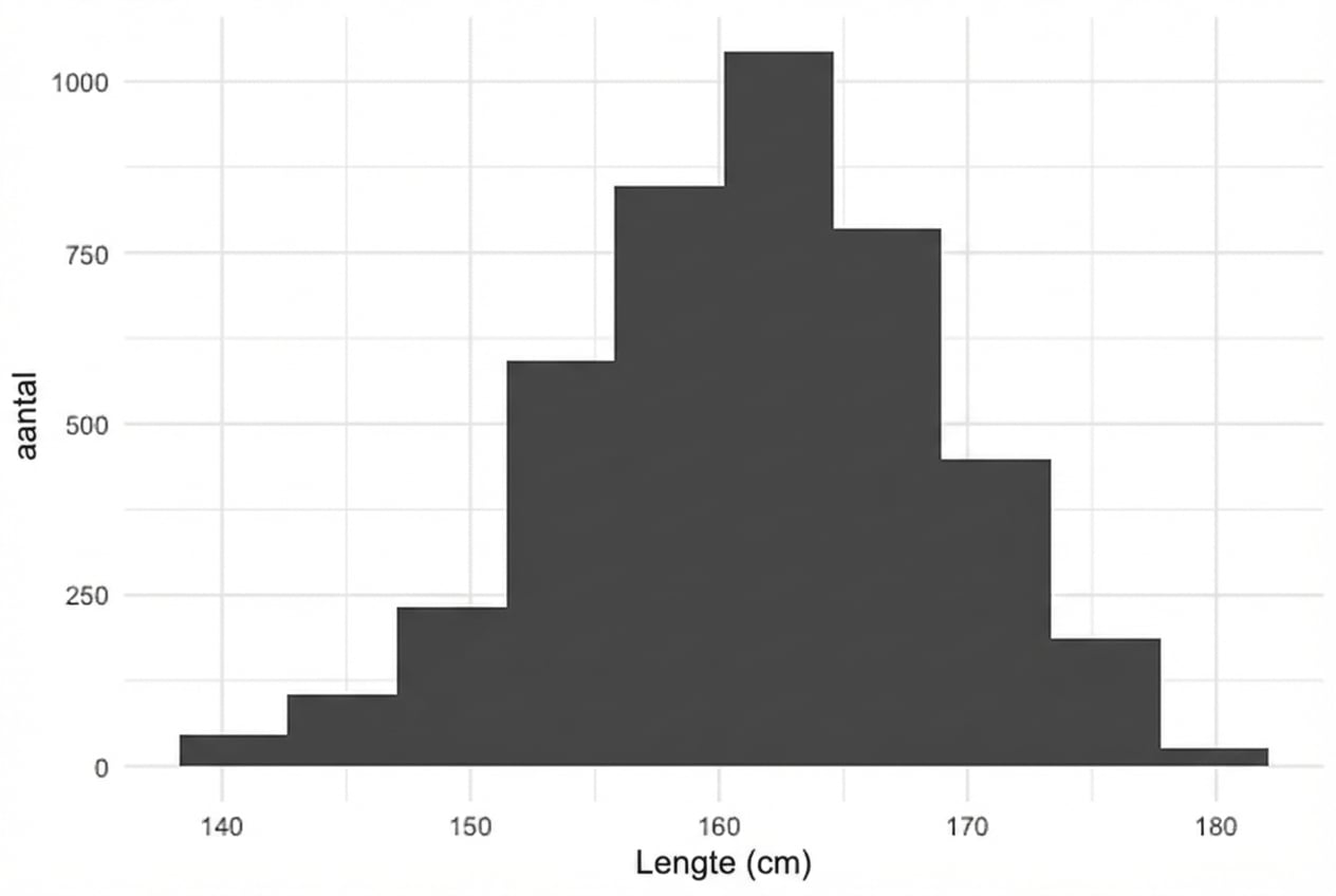 Histogram van lengtes van vrouwen
