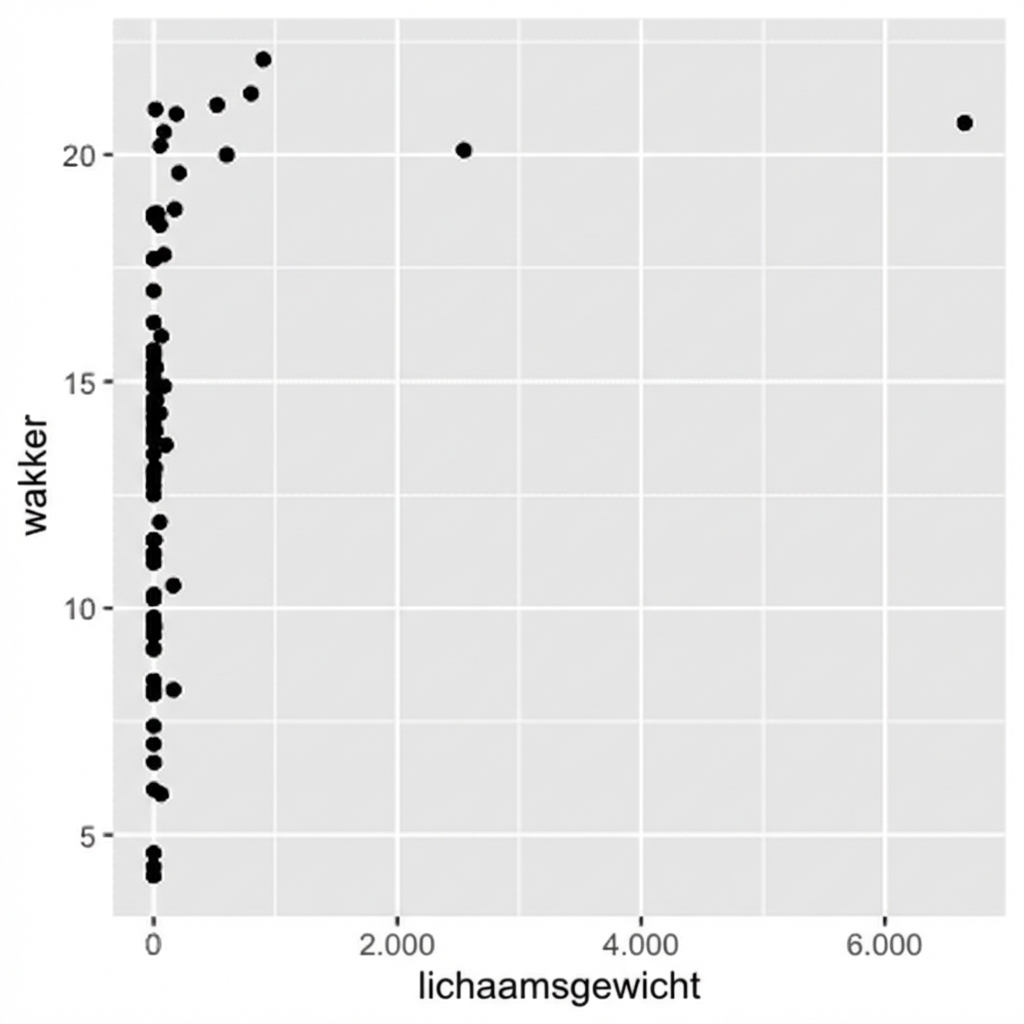 Spreidingsdiagram van lichaamsgewicht vs. wakkere tijd