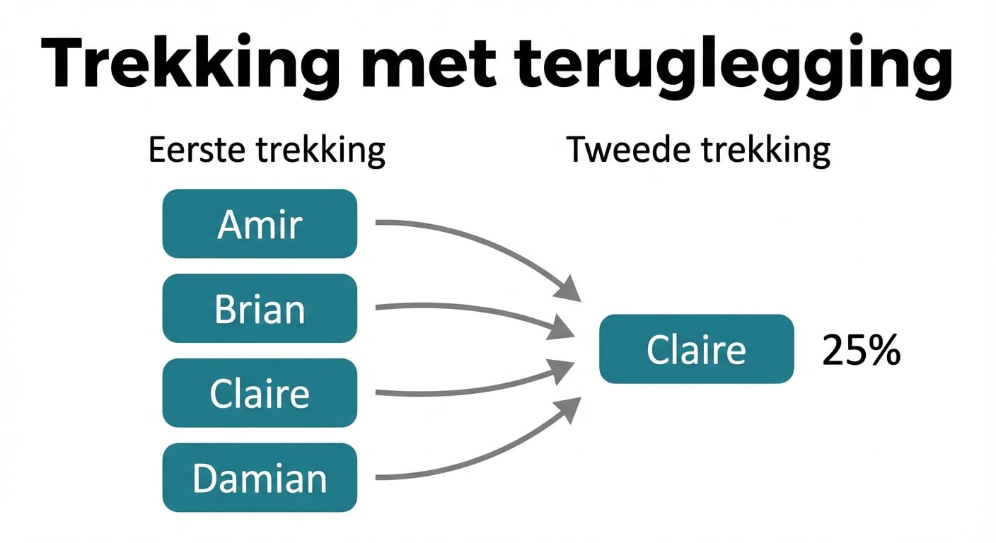 Pijlen van elke naam in eerste kolom naar Claire in tweede kolom, met kans 25%