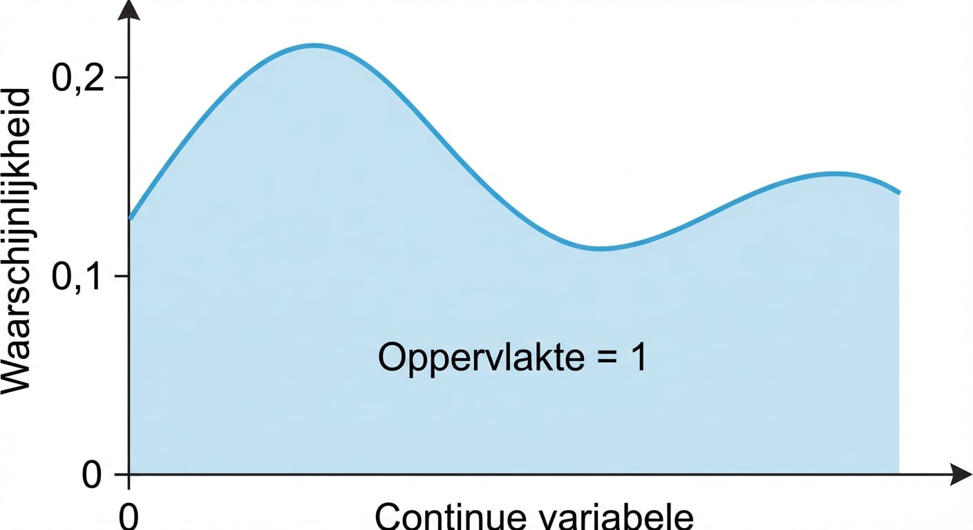 Gemarkeerde oppervlakte onder curve met tekst: oppervlakte = 1