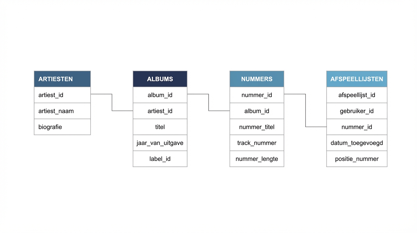 tabel playlists is gekoppeld aan tabel songs via de unieke sleutel song