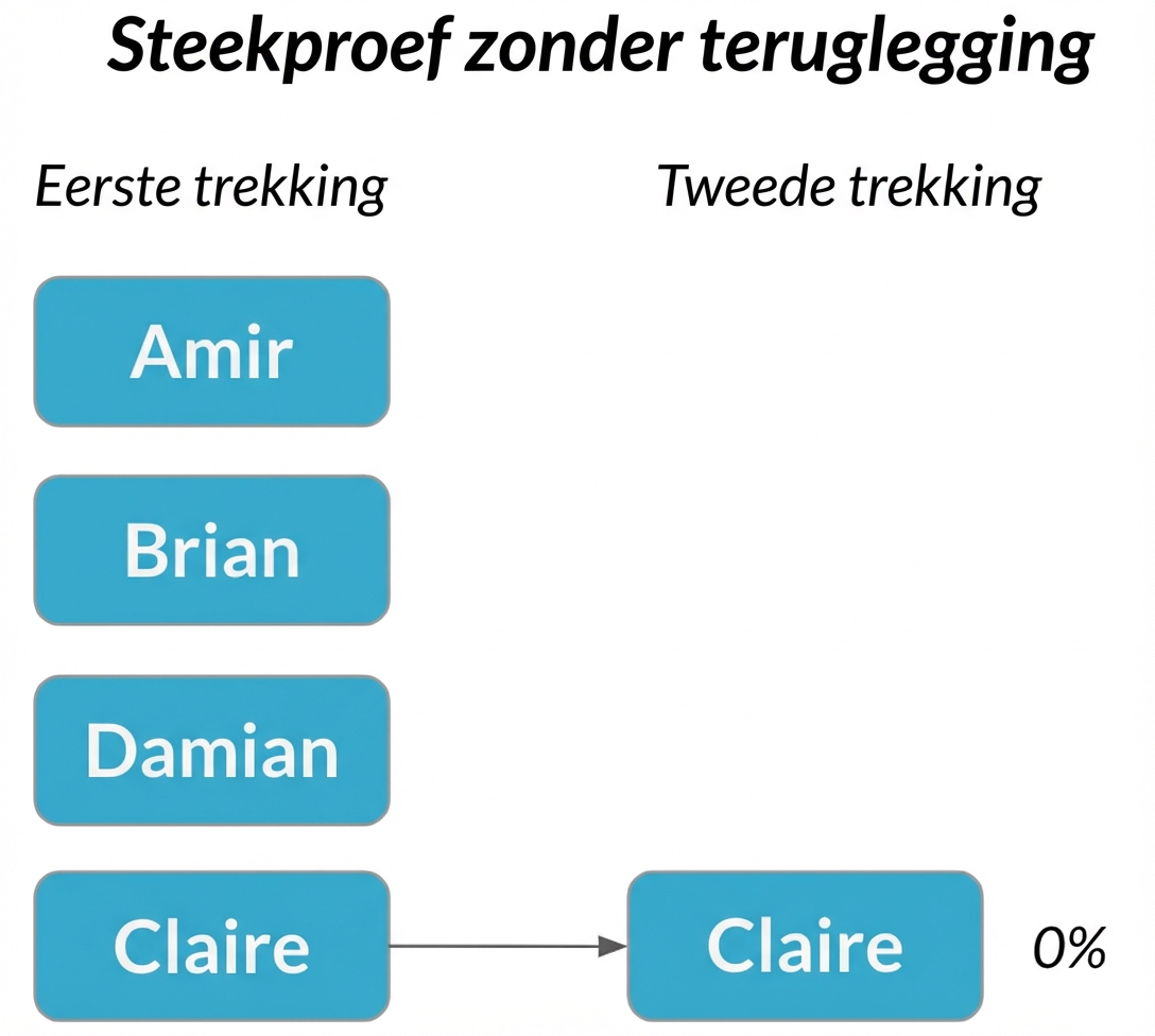 Claire in eerste kolom wijst naar Claire in tweede kolom met kans 0%