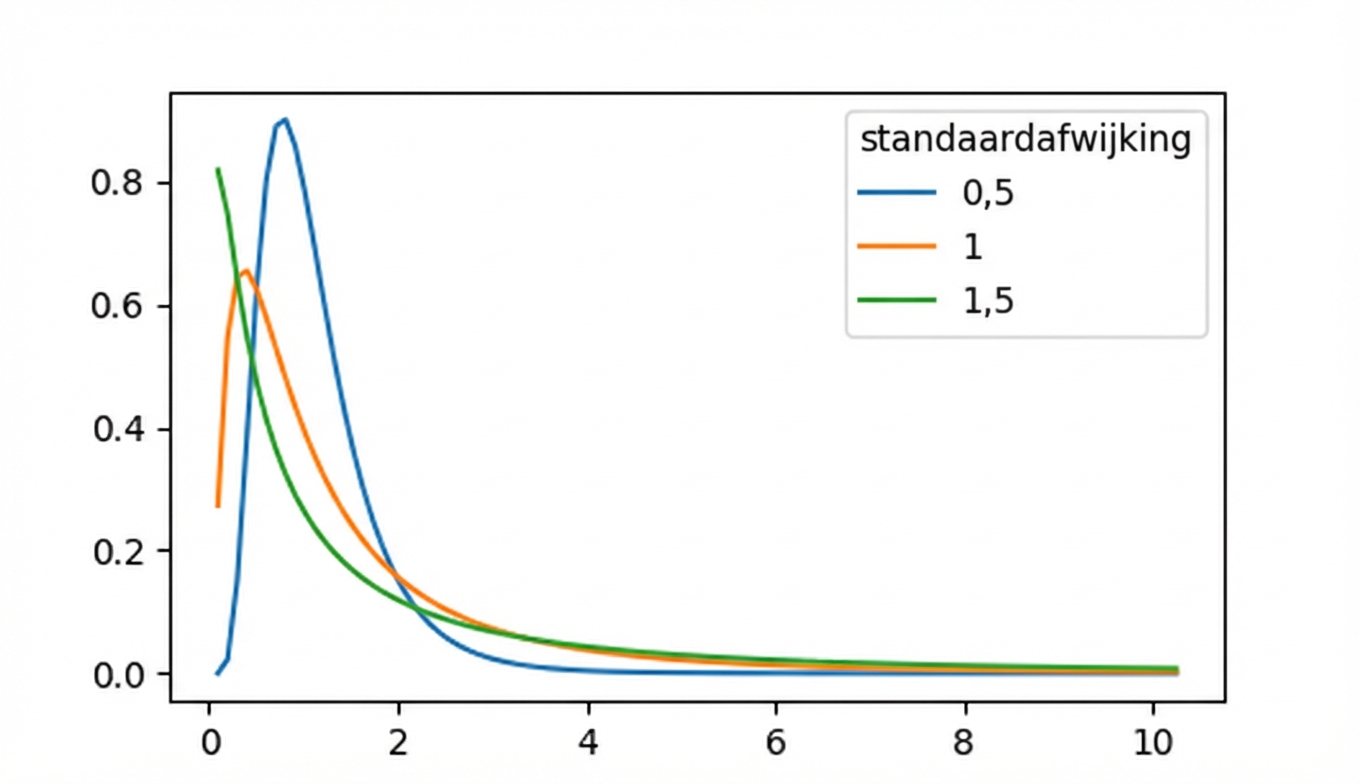 3 lognormale verdelingen met sd = 0,5, sd = 1 en sd = 1,5