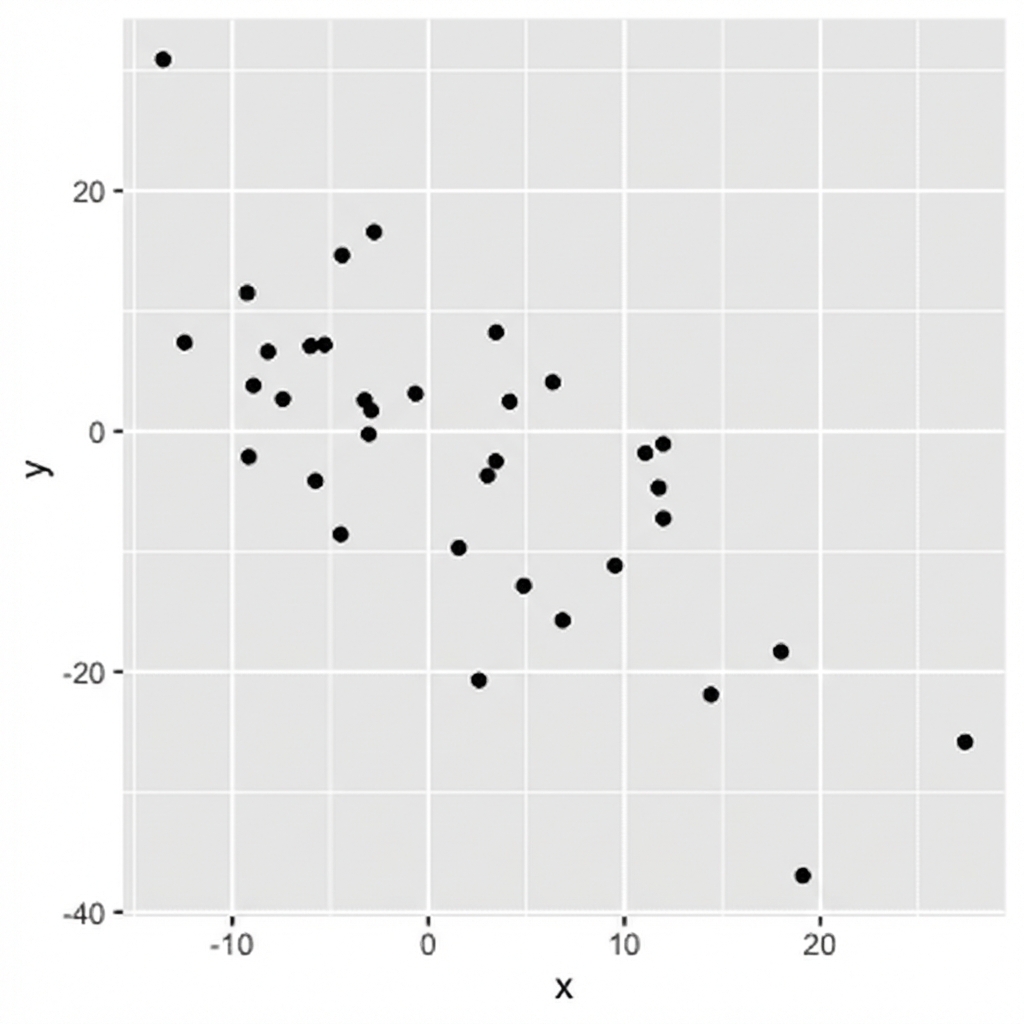 Spreidingsdiagram waar y afneemt als x toeneemt