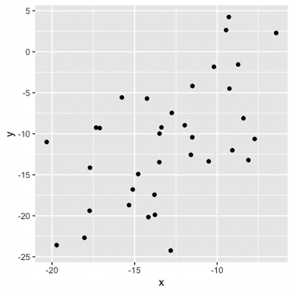 Spreidingsdiagram met punten nog verder van de onzichtbare lijn