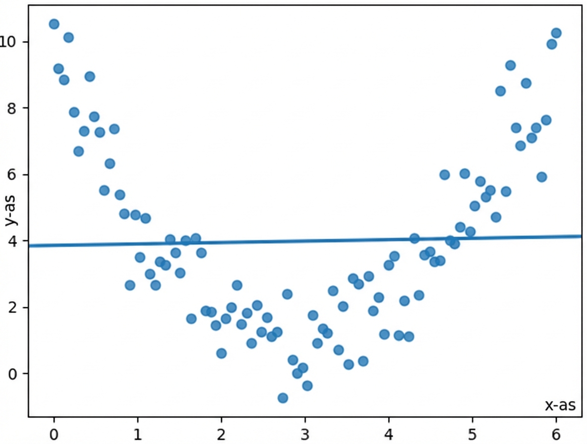 spreidingsdiagram van variabelen met een kwadratische relatie met een lineaire trendlijn