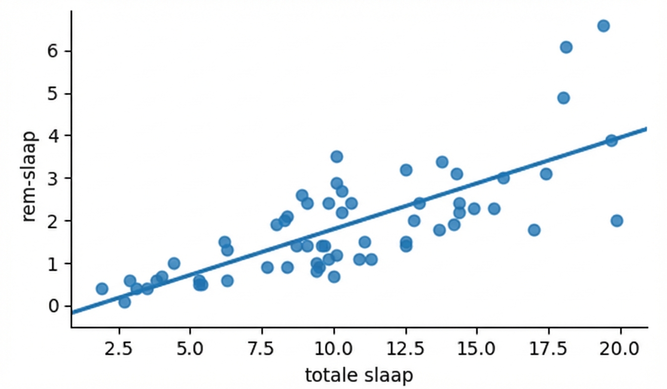 Spreidingsdiagram van sleep_rem vs. sleep_total met lineaire trendlijn