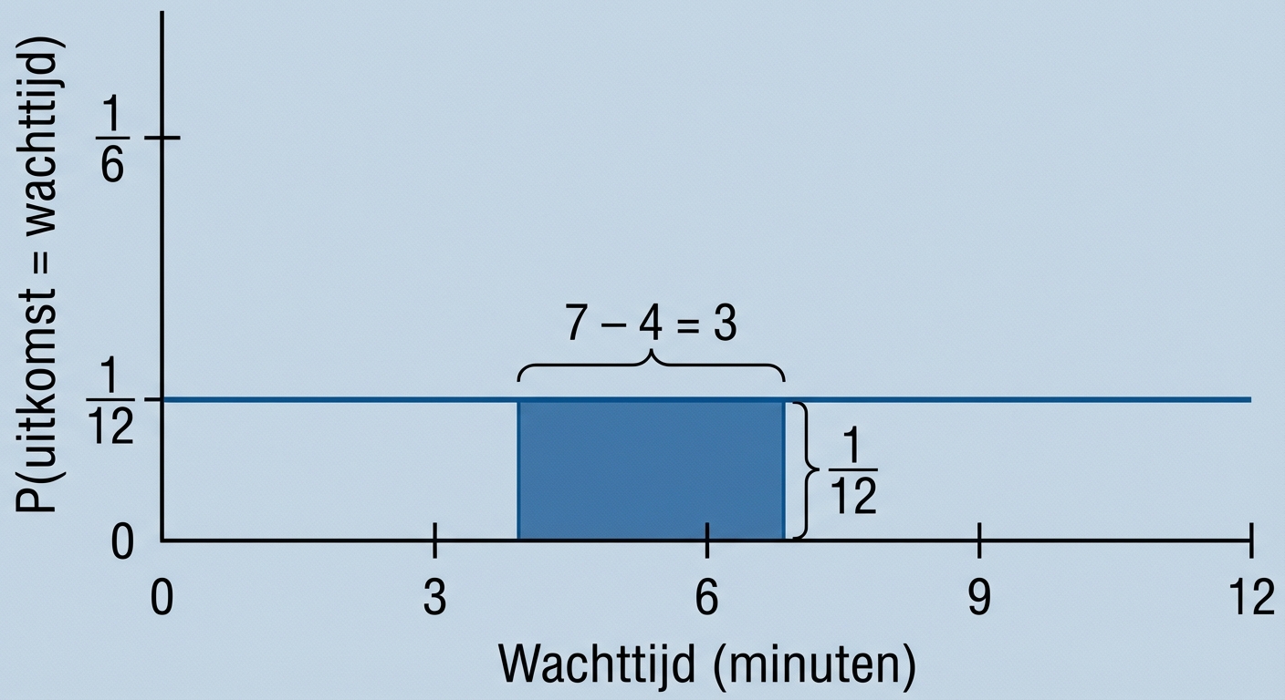 Breedte gearceerd gebied is 7-4=3, hoogte is 1/12