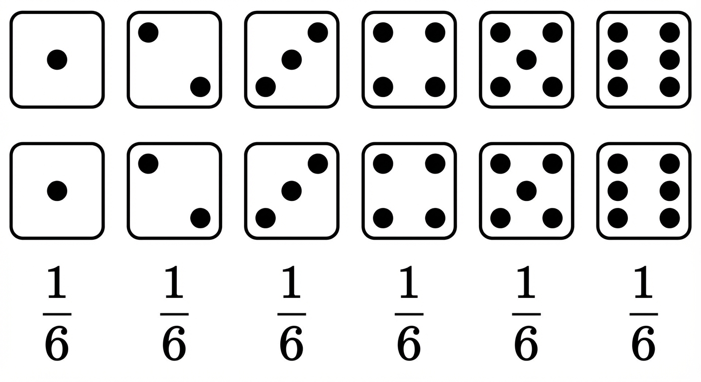 Elke zijde heeft kans 1/6