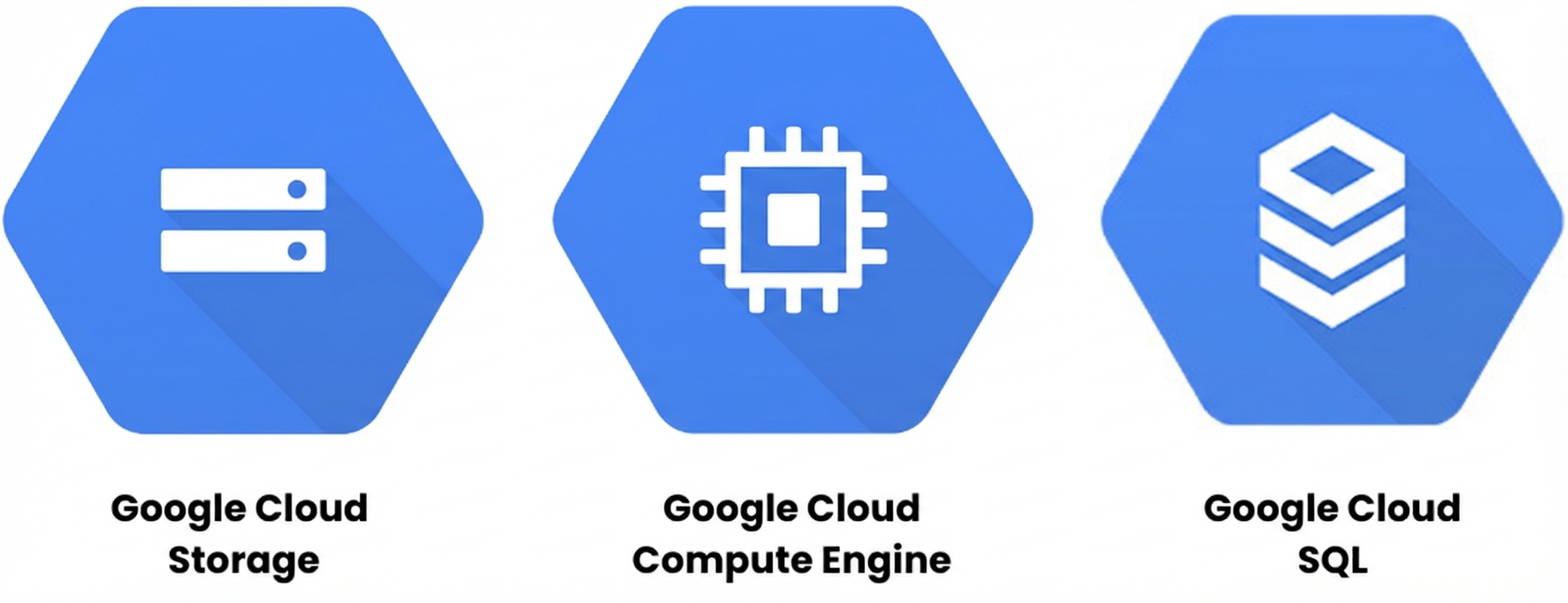 Drie logo's voor Google Cloud-services