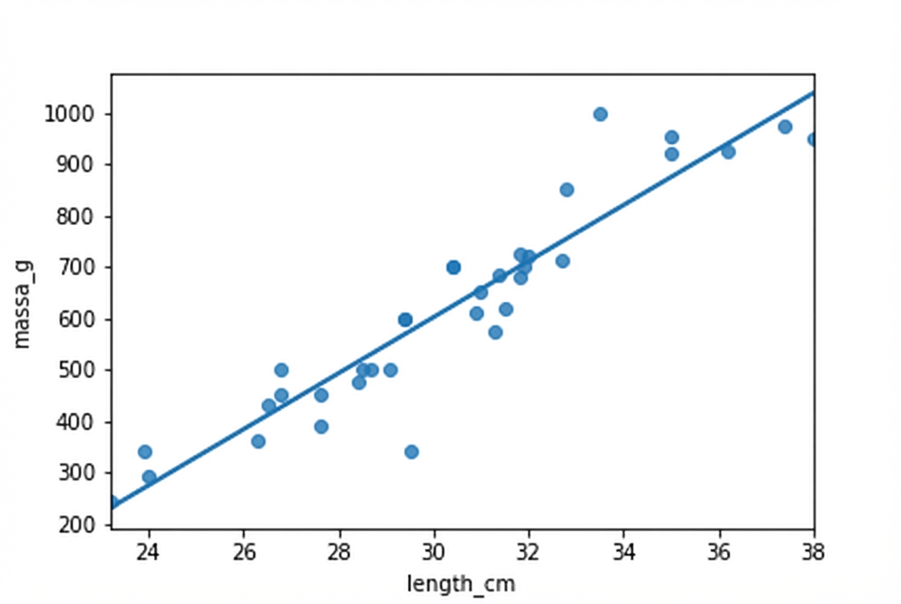Het eerder getoonde spreidingsdiagram van brasemmassa versus lengte, met trendlijn.