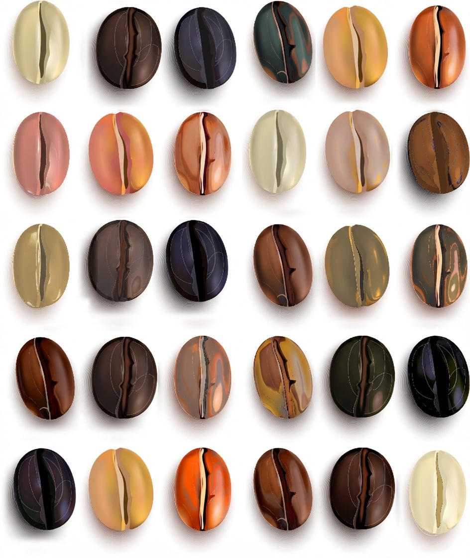 Koffiebonen in rijen en kolommen.