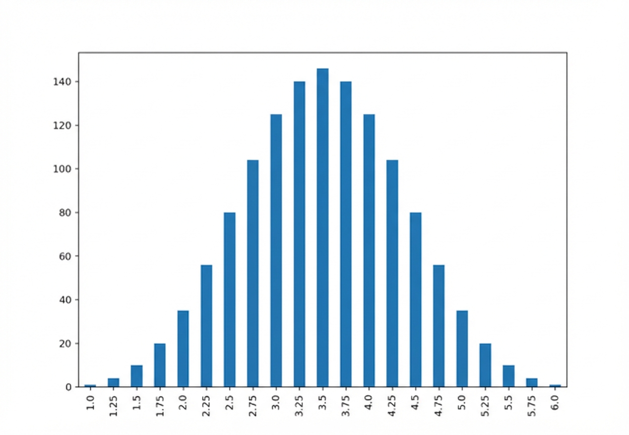 Staafdiagram van aantallen gemiddelde worpen.