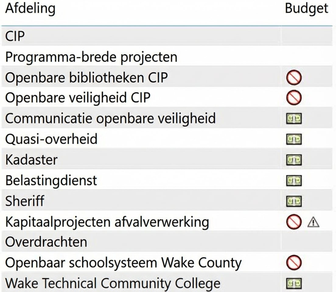 Elke afdeling heeft bijbehorende budgetpictogrammen