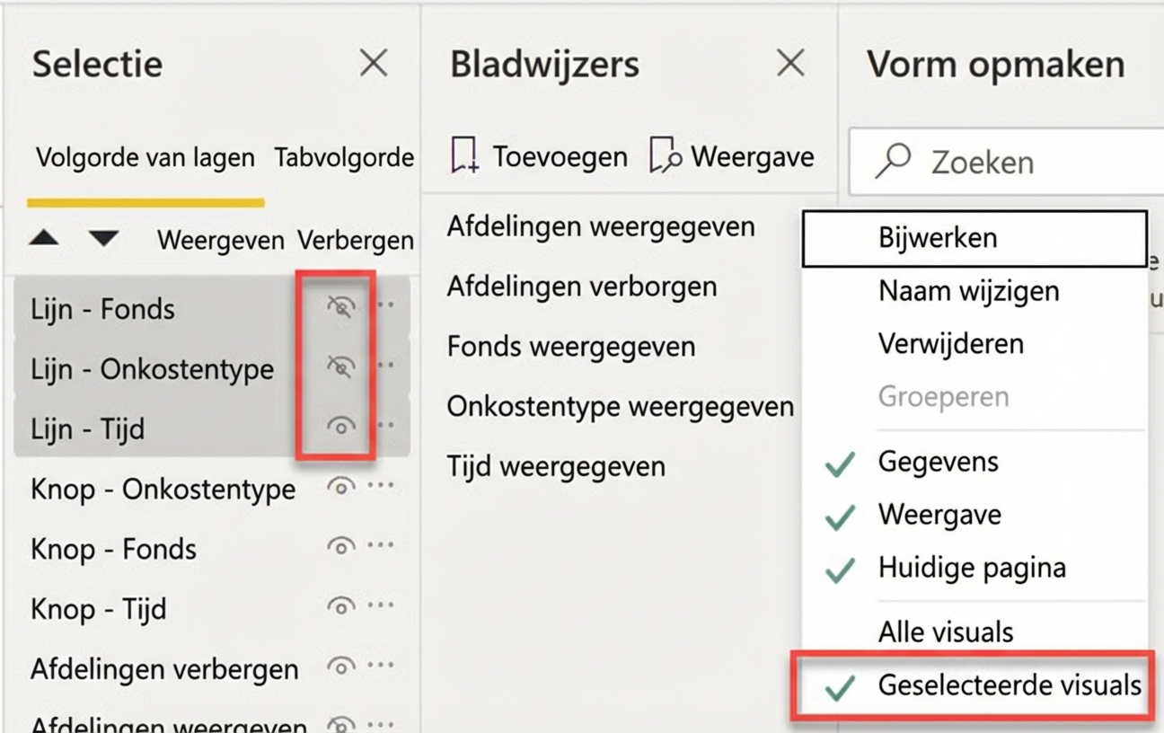 Visuals selecteren voor een te beheren bladwijzer