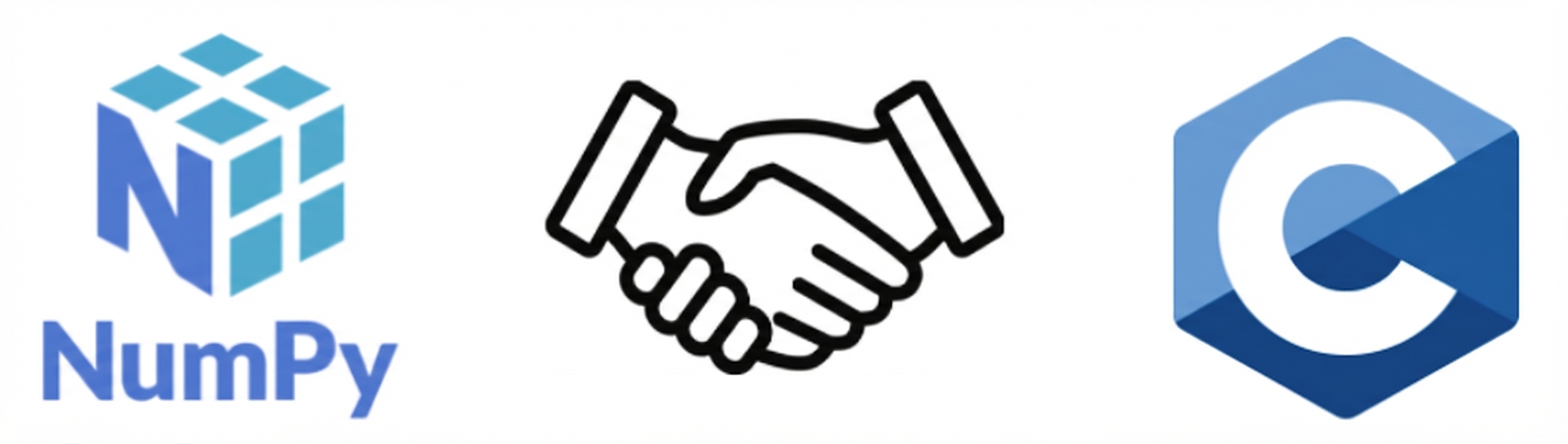 Grafiek van de NumPy- en C-logo's die elkaar de hand schudden
