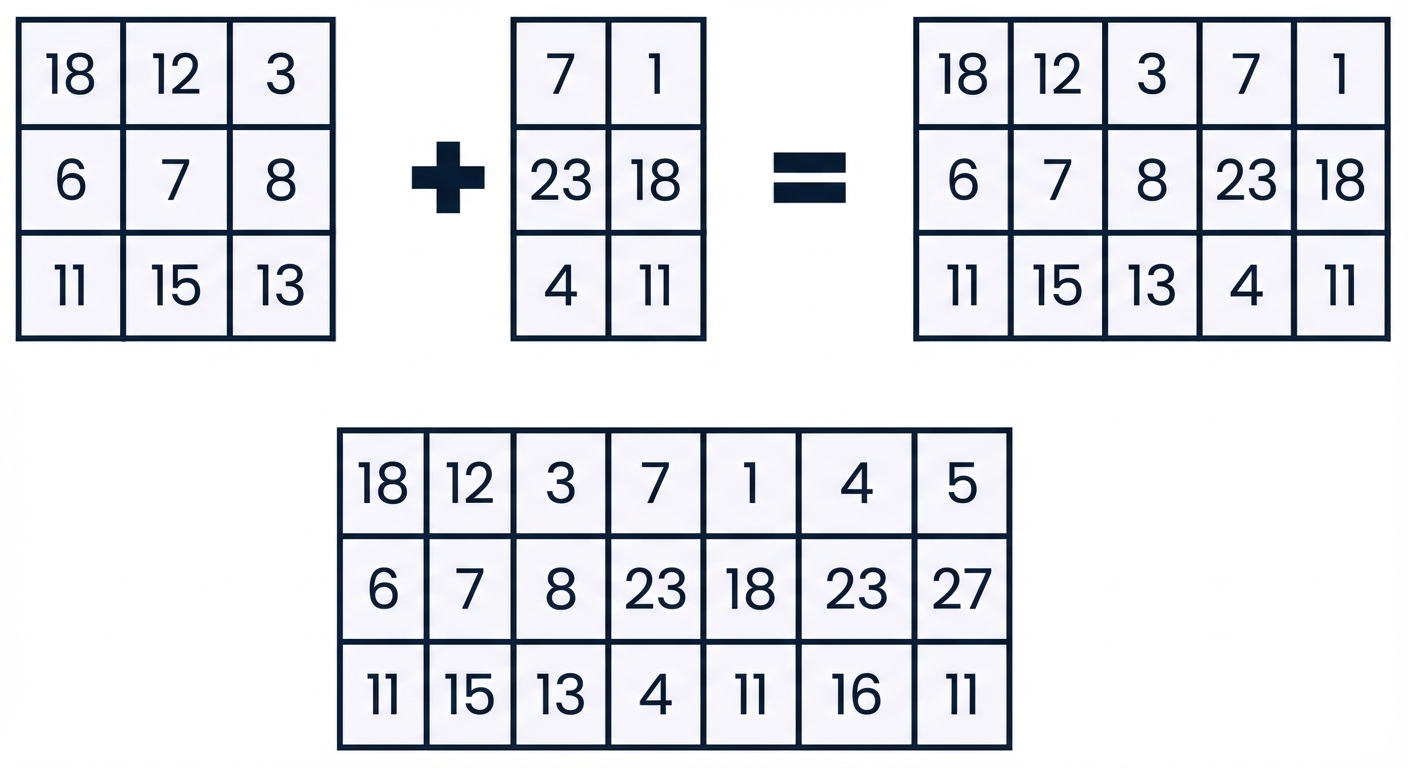 Twee arrays die samen worden gevoegd tot één array met elementen van beide