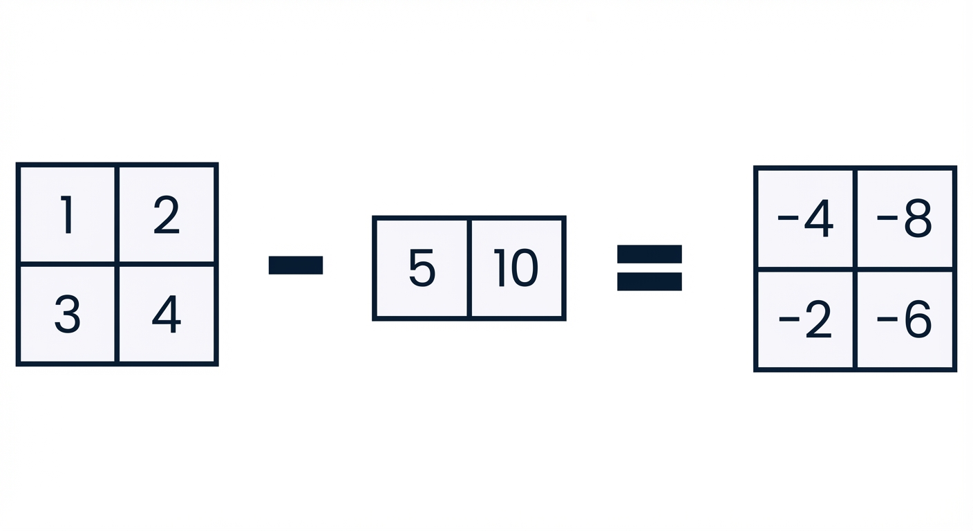 Een array met vorm (2, ) die wordt afgetrokken van een array met vorm (2, 2)