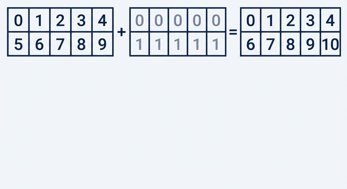 Een afbeelding die laat zien dat de éénkolomsarray kolomsgewijs wordt uitgerekt over een array met dezelfde vorm als de grotere array