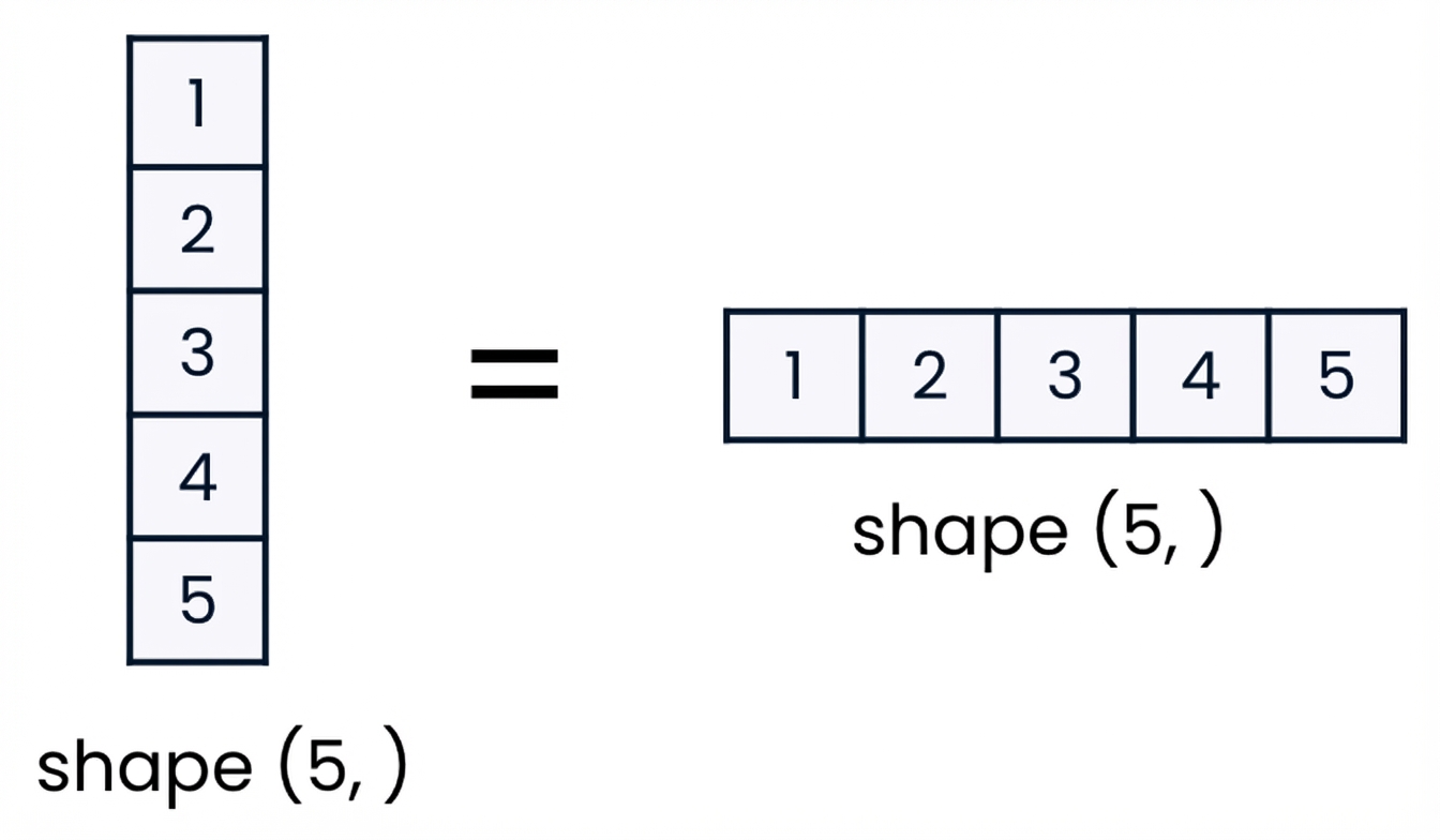 Grafiek die laat zien dat 1D-arrays in NumPy niet verticaal of horizontaal kunnen zijn