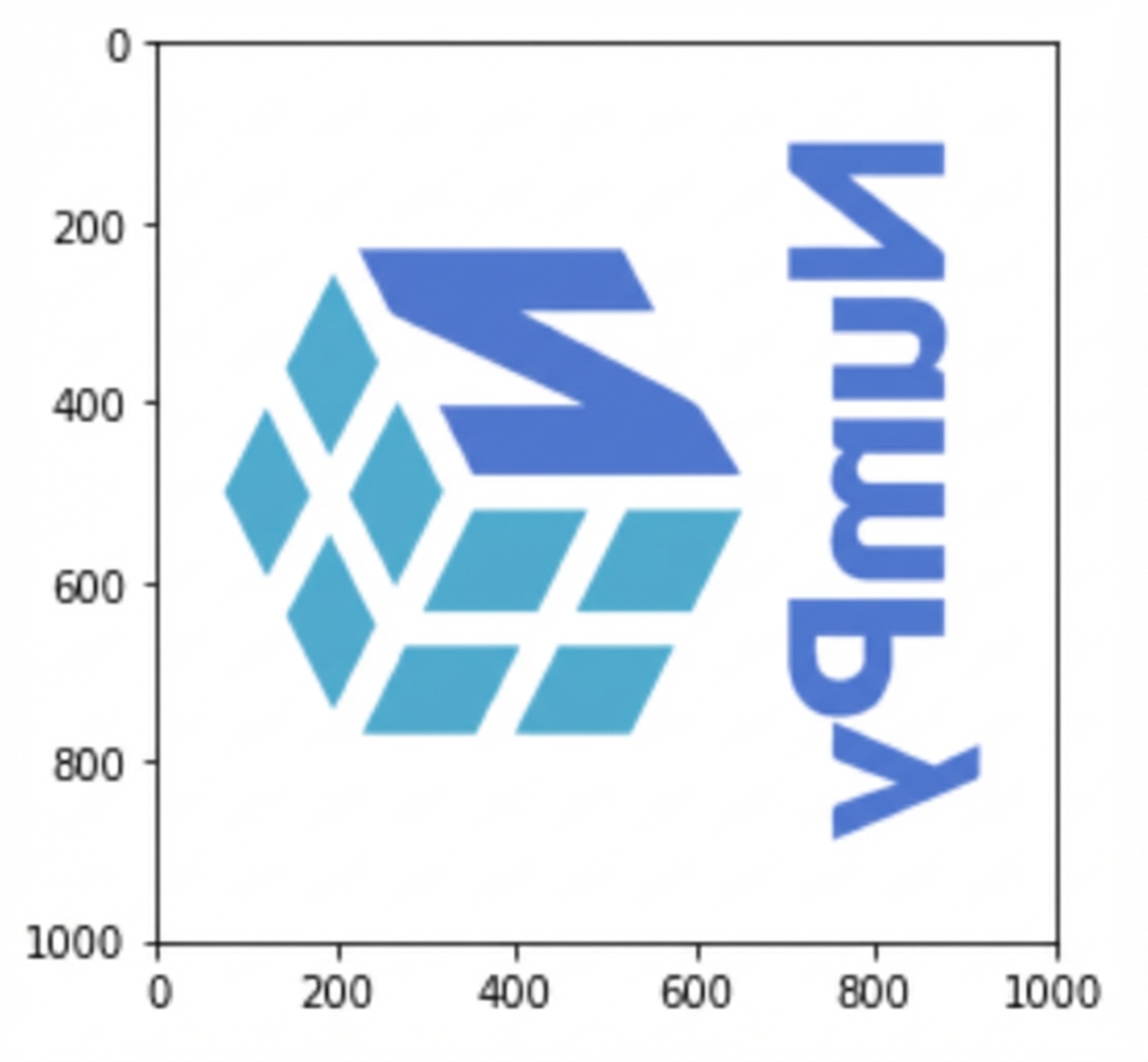 NumPy-logo met rijen en kolommen getransponeerd, waardoor het gespiegeld en op zijn kant staat