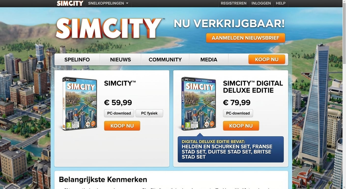 SimCity-webpagina zonder banner