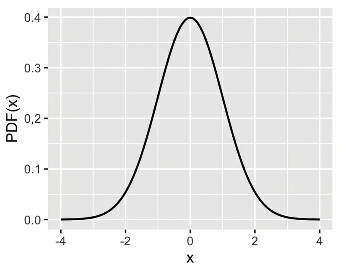 Dichtheidsplot van de PDF voor de standaardnormale verdeling