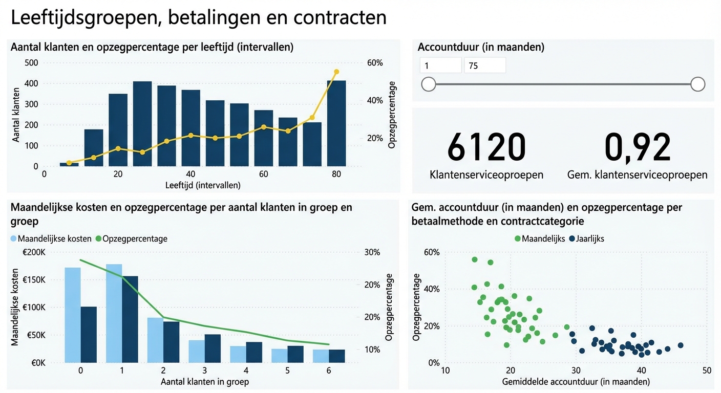 Rapportpagina Leeftijdsgroepen, Betalingen en Contracten