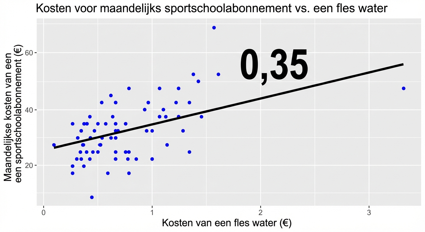spreidingsdiagram van sportschool- vs. waterkosten met trendlijn en annotatie p = 0,35.png