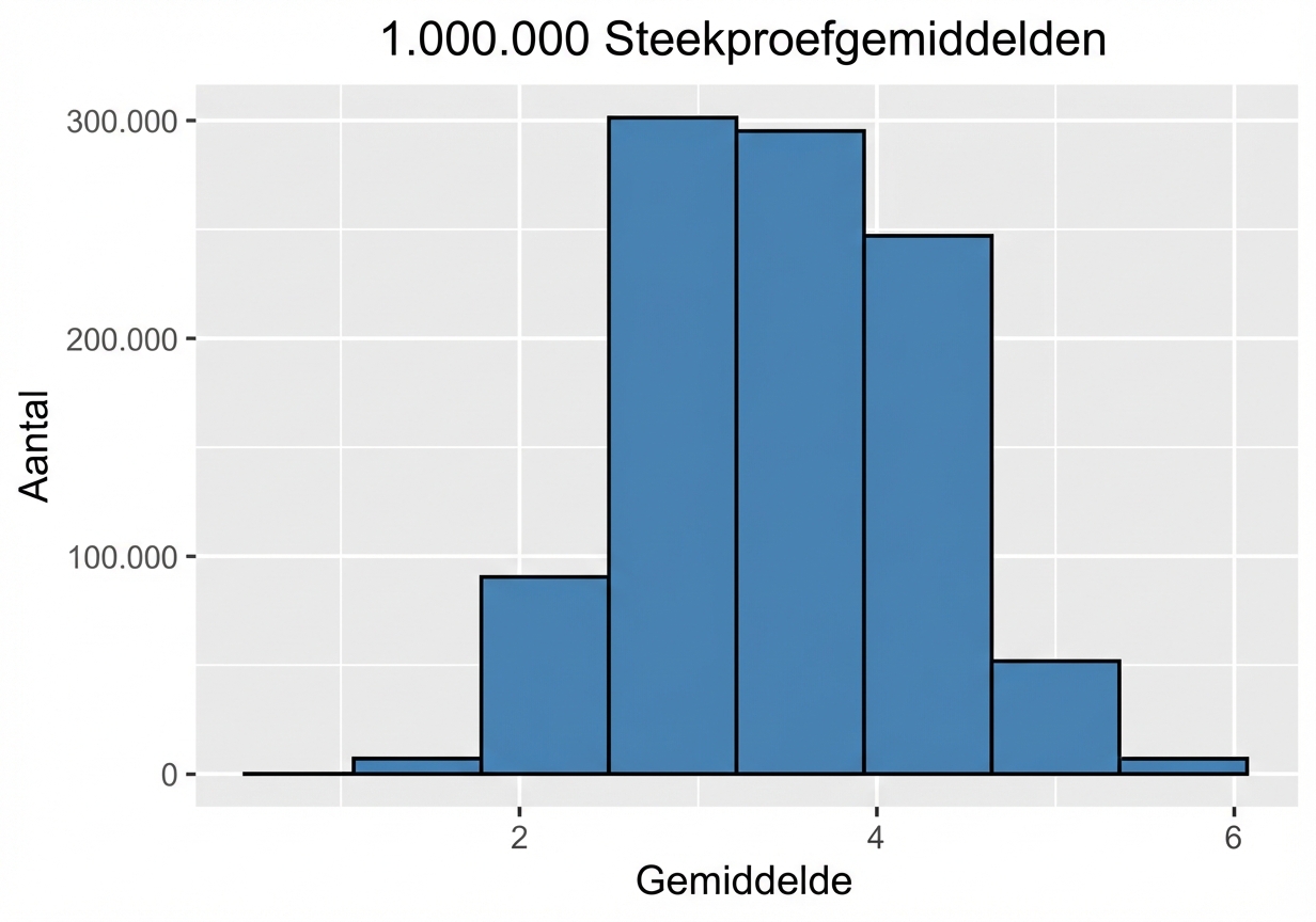 histogram van een miljoen steekproefgemiddelden.png