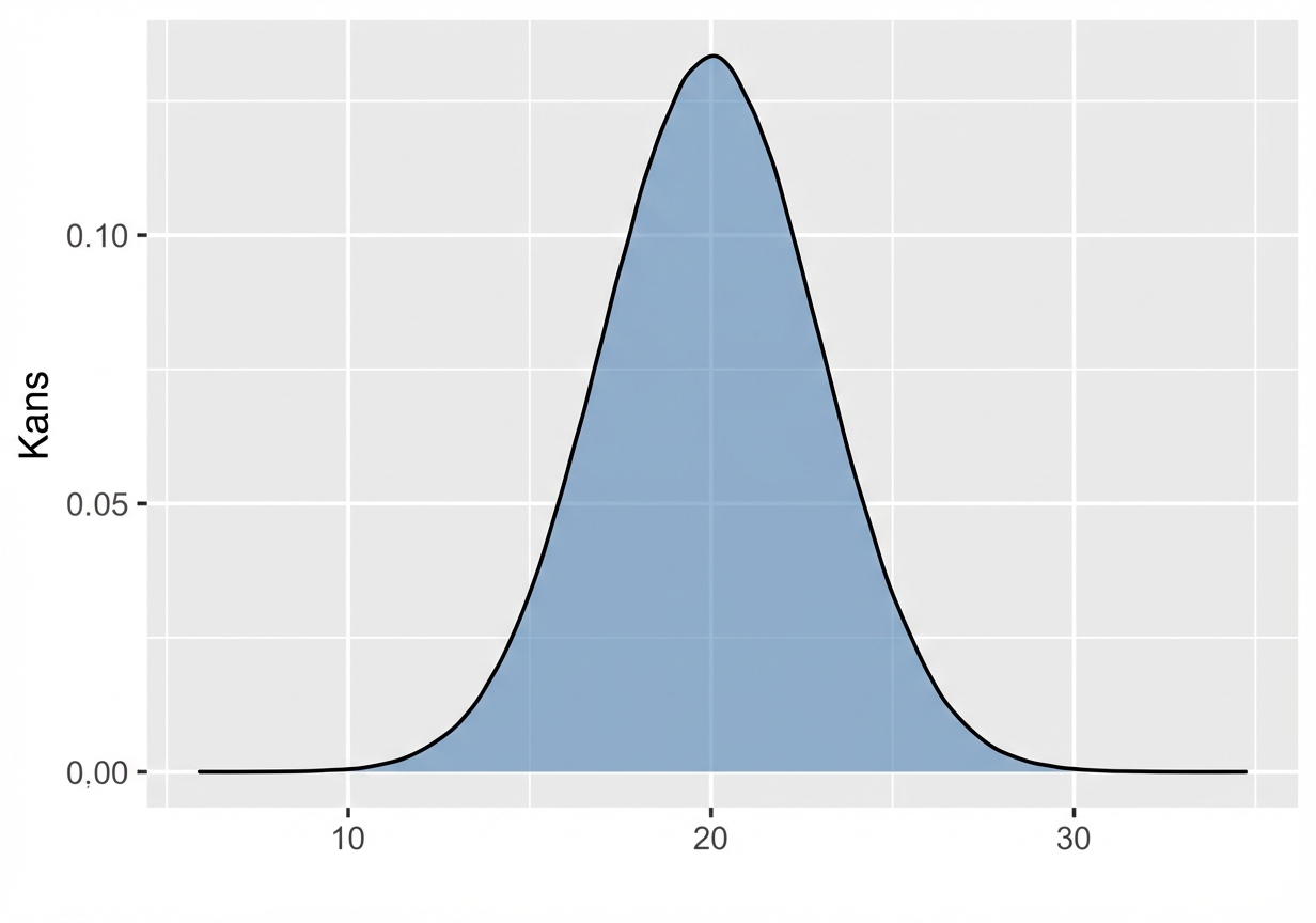 Normale verdeling met gemiddelde 20 en sd drie.png
