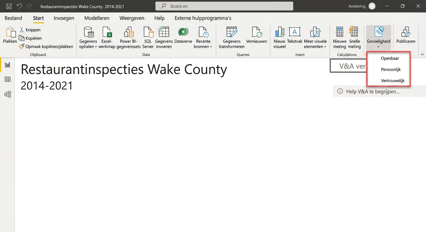 Een gevoeligheidslabel instellen in Power BI Desktop.