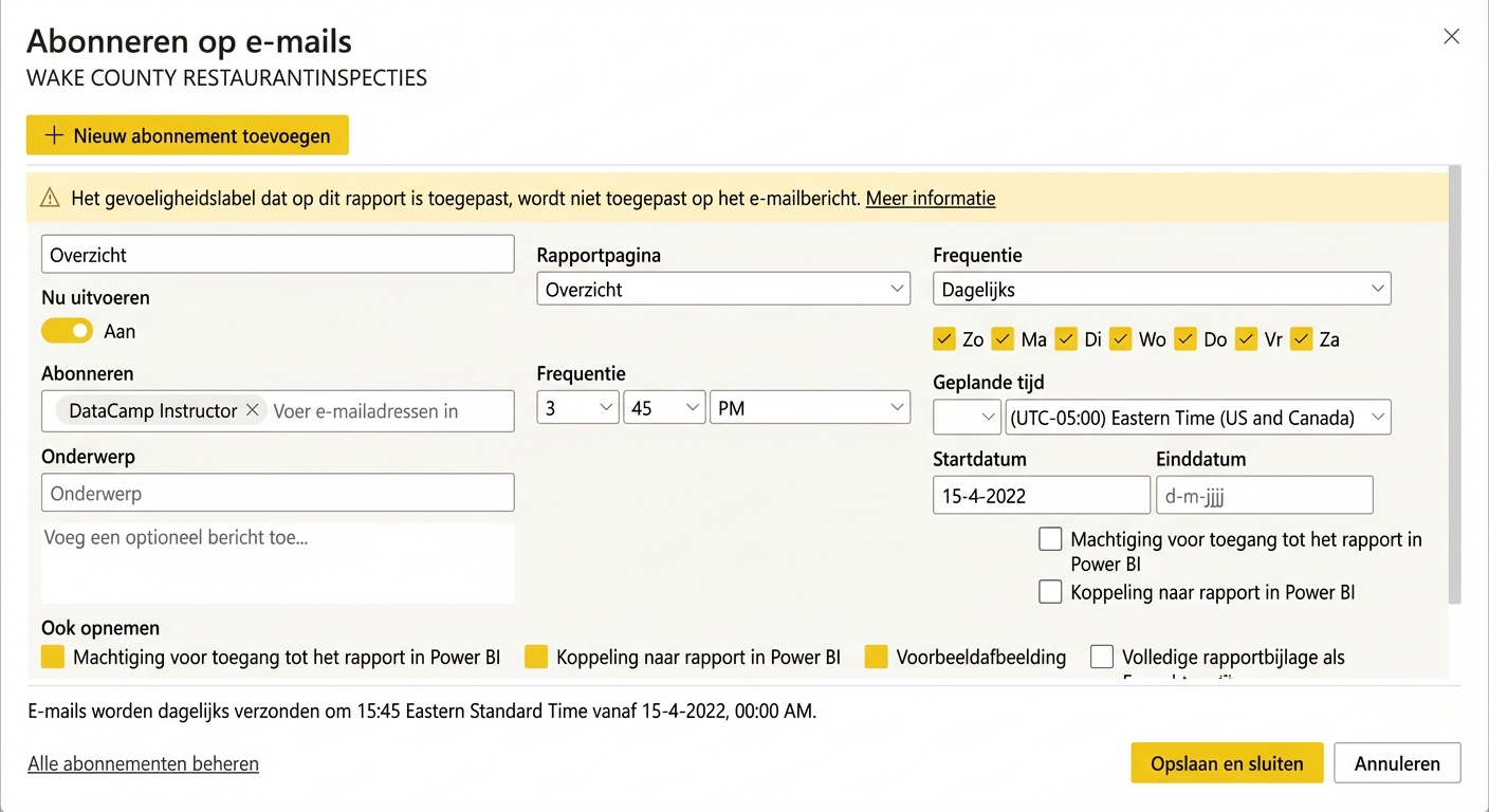 Voorbeeld van een rapportabonnement maken