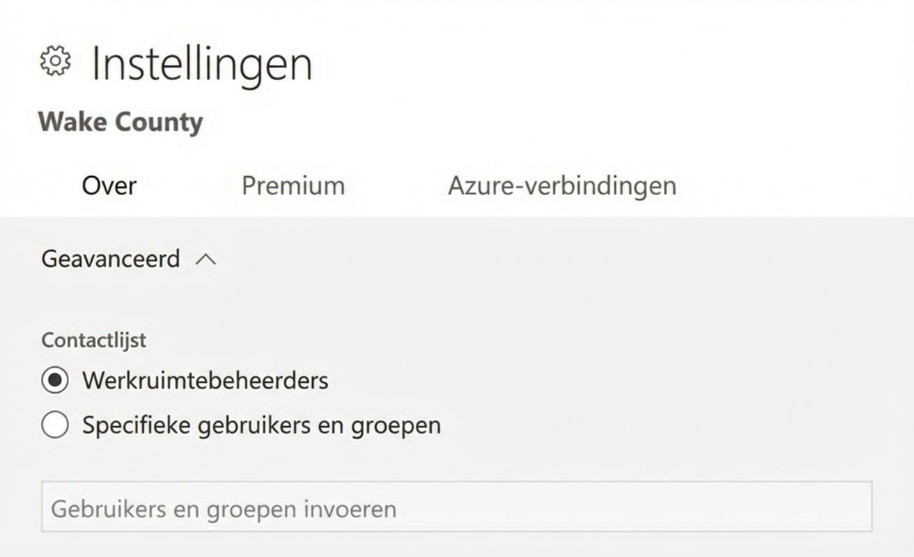 Een set contactpersonen voor een Power BI-werkruimte