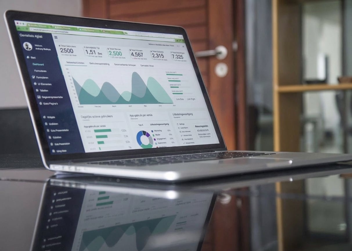 Laptop met een dashboard met KPI's en grafieken