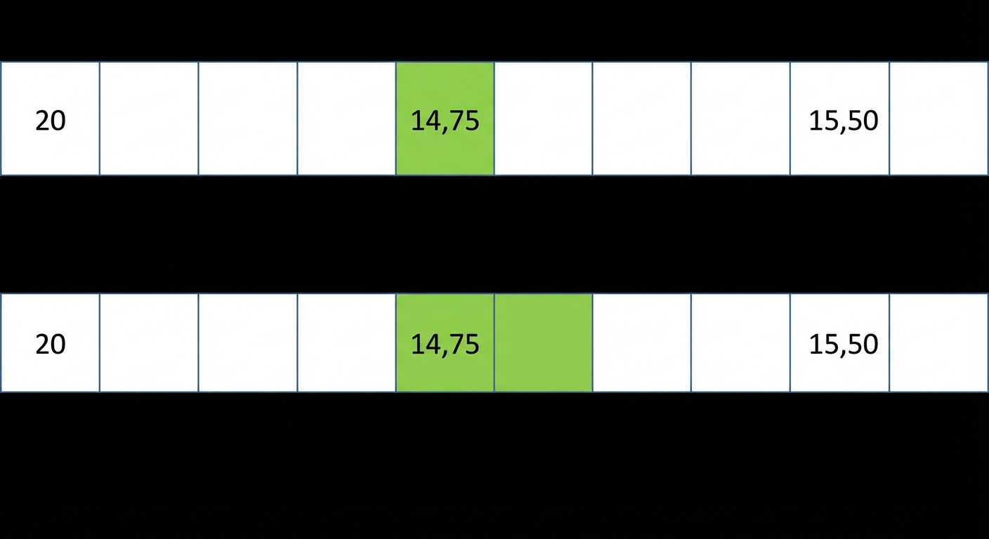 Schematische weergave van een hashtabel met enkele waarden. De waarde op de vijfde positie is groen gemarkeerd.