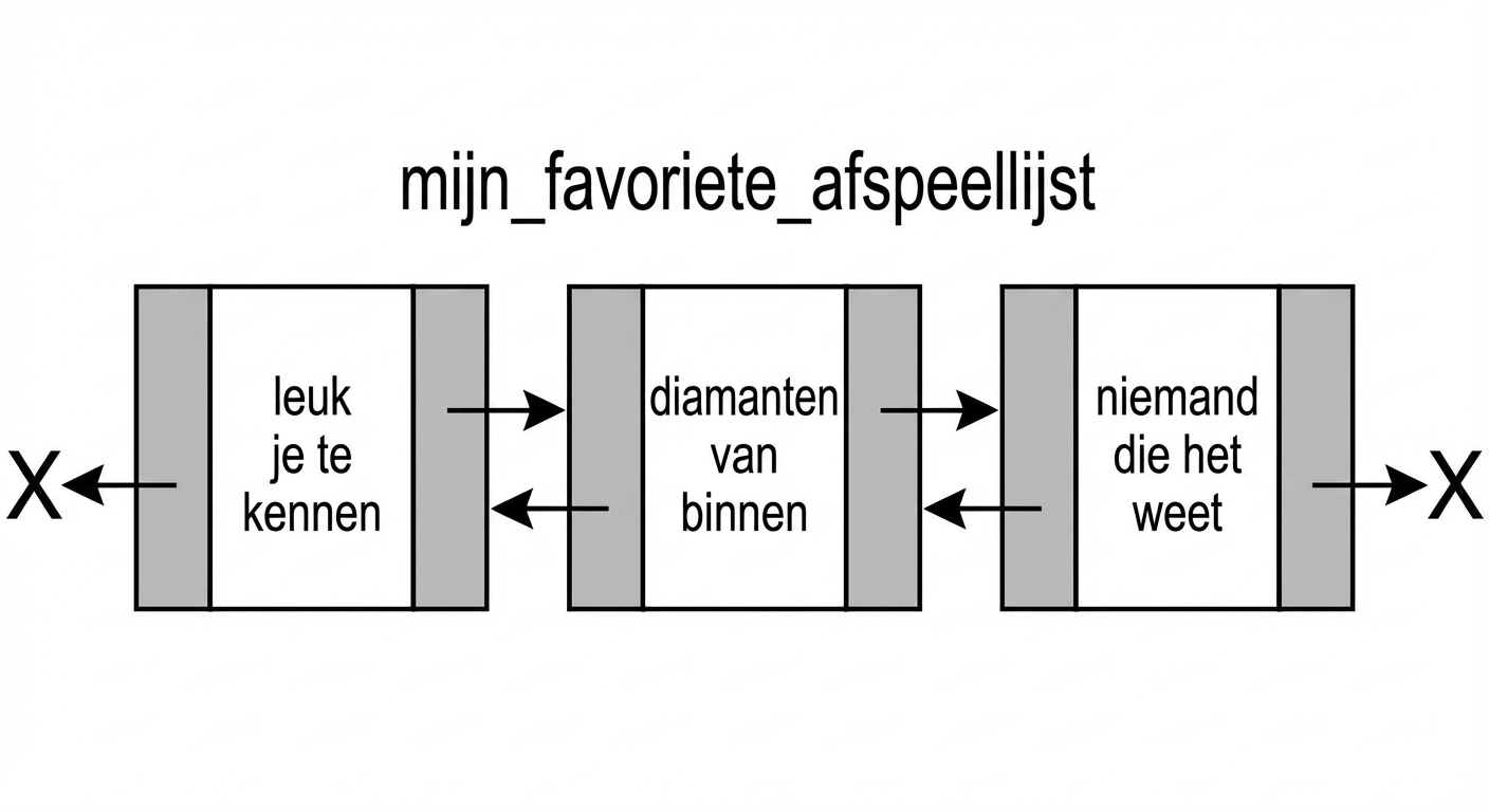 De weergave van een dubbel gelinkte lijst.