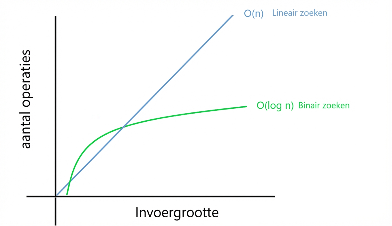 Grafische weergave van lineair zoeken en binaire zoeken.