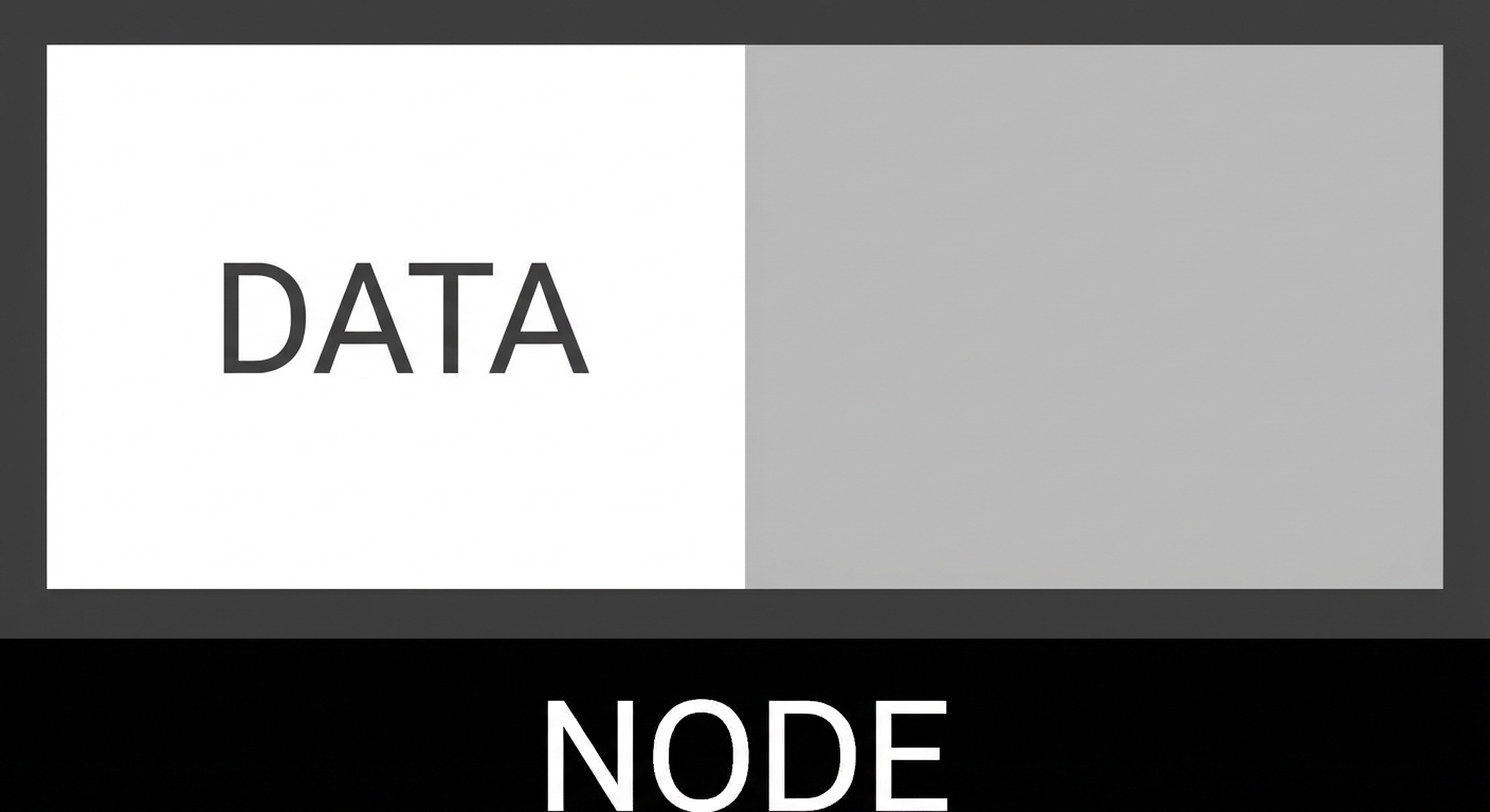 De weergave van een knoop in een gelinkte lijst met het woord "DATA" in het eerste deel.